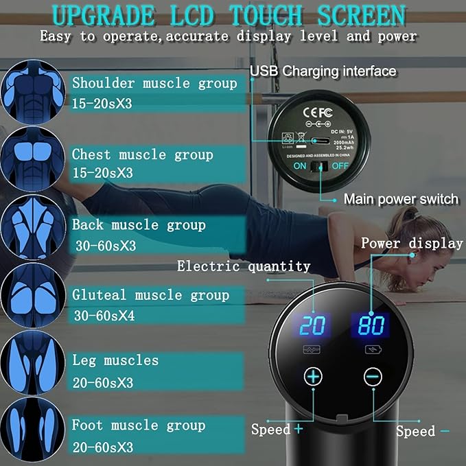 Massage Gun Deep Tissue,Percussion Massager Gun for Athletes Muscle Massage Gun for Pain Relief with 10 Massage Heads & 20 Speeds