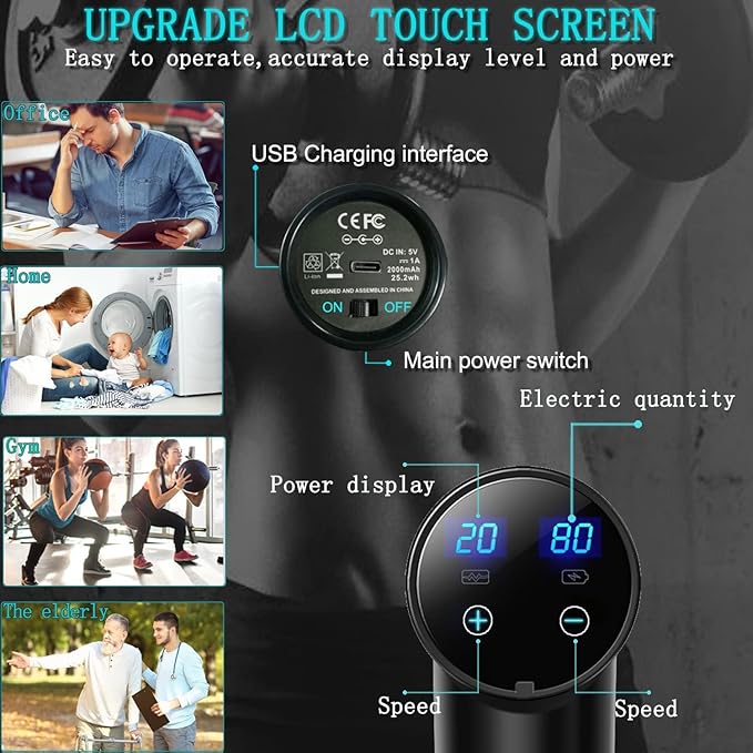 Massage Gun Deep Tissue,Percussion Massager Gun for Athletes Muscle Massage Gun for Pain Relief with 10 Massage Heads & 20 Speeds