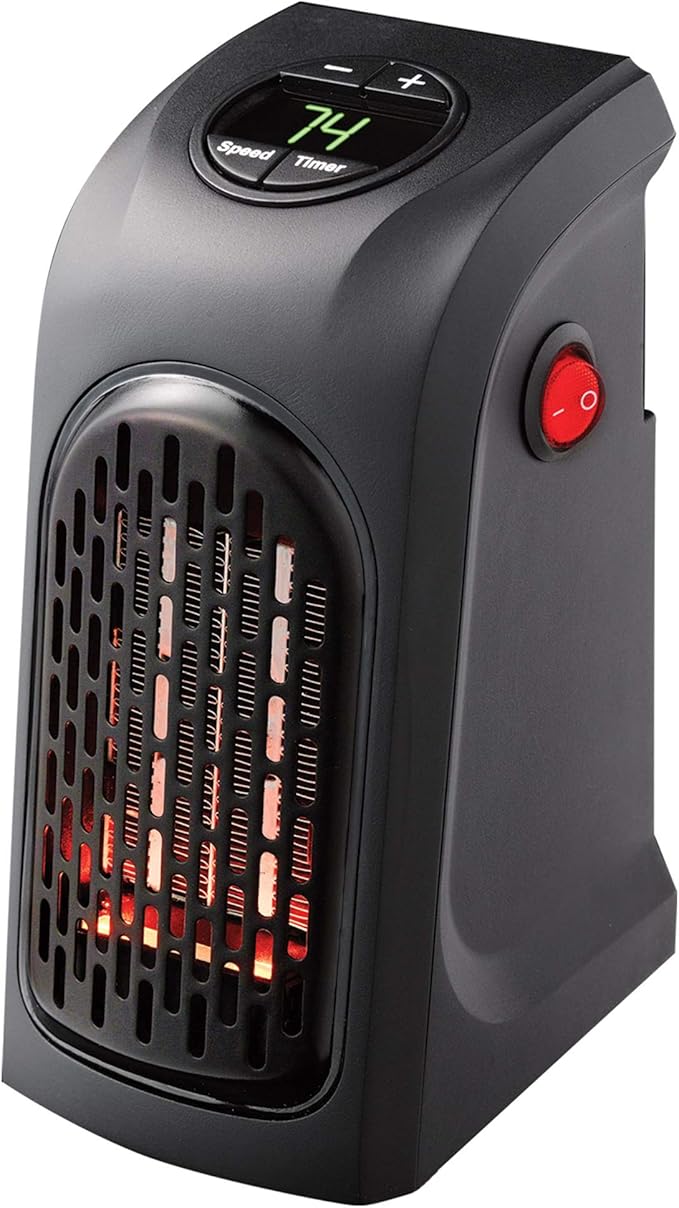 Ontel Handy Heater Plug-In Personal Heater for Quick and Easy Heat, Features Compact Design, Digital Display, and On/Off Timer - Great for Travel