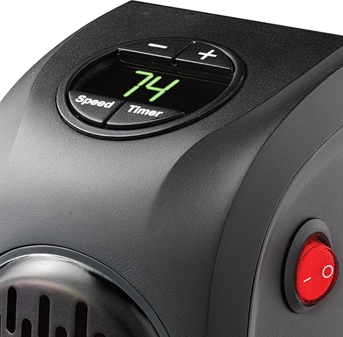 Ontel Handy Heater Plug-In Personal Heater for Quick and Easy Heat, Features Compact Design, Digital Display, and On/Off Timer - Great for Travel