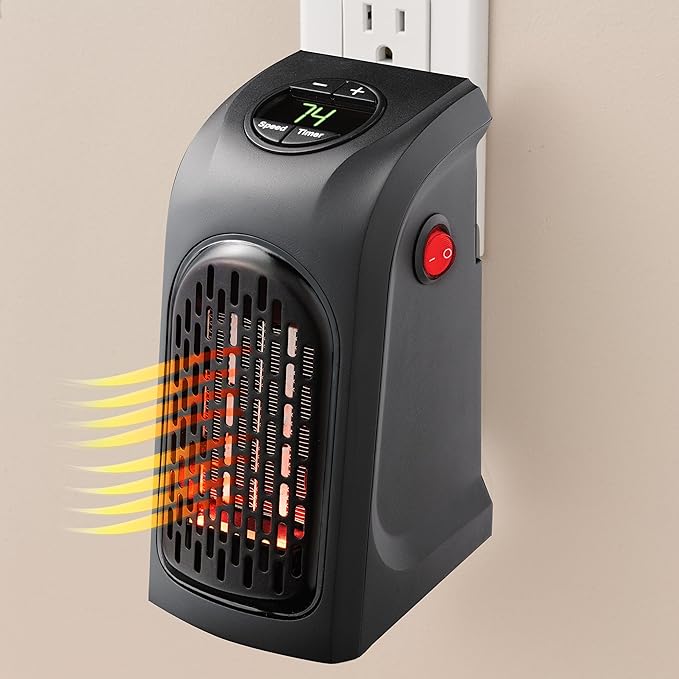 Ontel Handy Heater Plug-In Personal Heater for Quick and Easy Heat, Features Compact Design, Digital Display, and On/Off Timer - Great for Travel