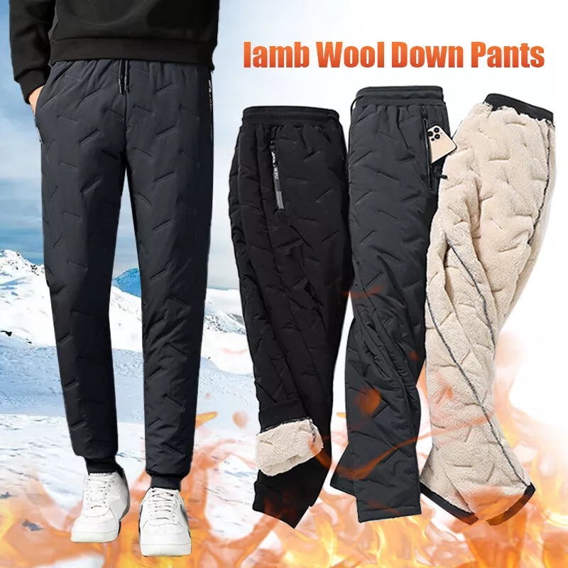 Men Faux Lambswool Warm Thicken Sweatpants Water Proof Pants Trousers