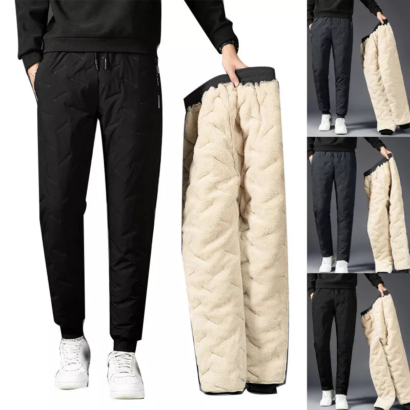 Men Faux Lambswool Warm Thicken Sweatpants Water Proof Pants Trousers