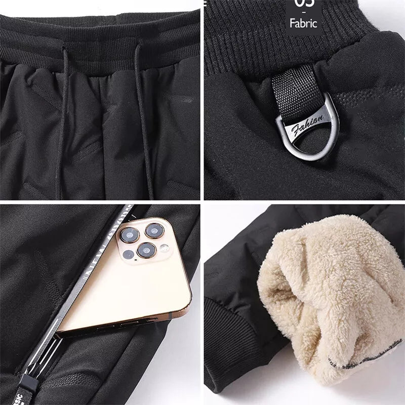 Men Faux Lambswool Warm Thicken Sweatpants Water Proof Pants Trousers